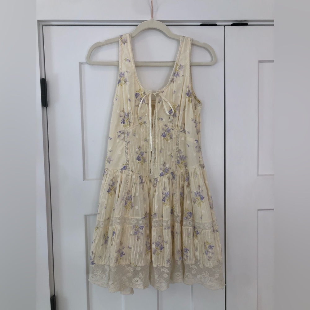 Worn Twice! LoveShackFancy Cerrone Cream Floral Lace Mini Dress Size 6 - Picture 6 of 11